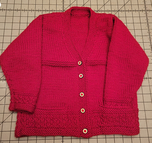 The Rockwell Child's Cardigan Class  Wednesdays, Feb 25, Mar 4, Mar 11, (skip Mar 18) and 25